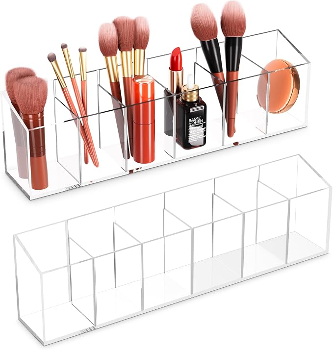 Acrylic 6-Compartment Makeup Organizer 2PCS, Transparent Plastic Makeup Brush by Acina