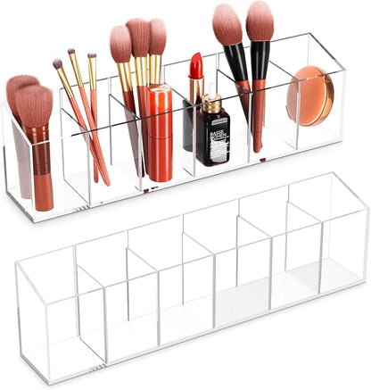 Acrylic 6-Compartment Makeup Organizer 2PCS, Transparent Plastic Makeup Brush by Acina