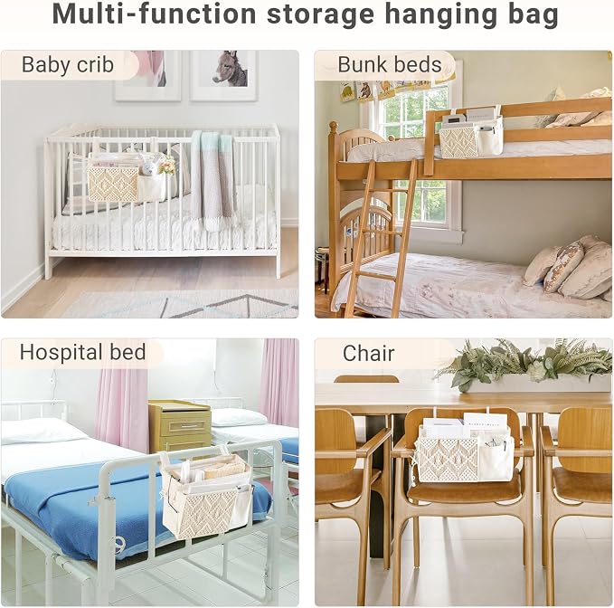Mkono Bedside Caddy Hanging Organizer, Boho Macrame Storage - Image 4