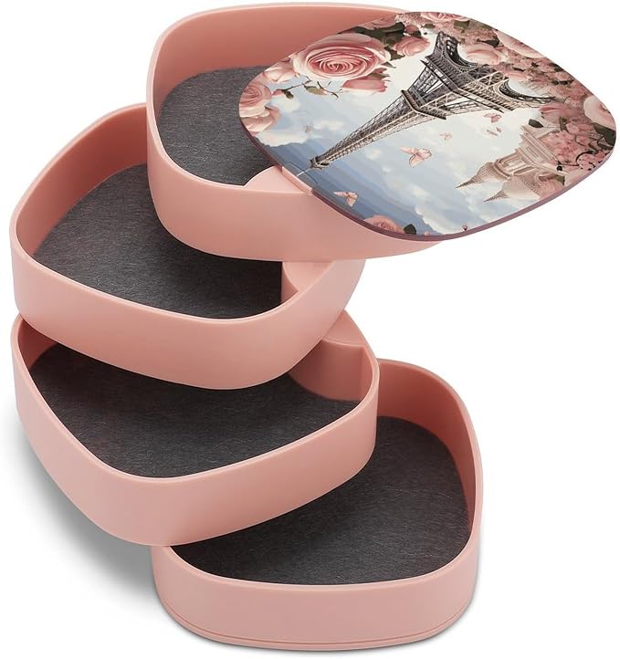 Paris Eiffel Tower Flower Jewelry Box 360°Rotating Storage Boxes Small Travel - Image 7
