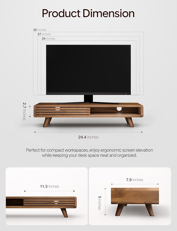 Tinamo 24" Wood Monitor Stand Riser - Image 2