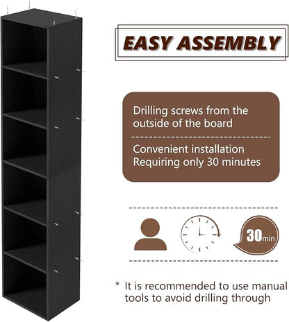 6-Tier Wooden Cube Storage Organizer, 62 Inch Tall Bookcase & Display Shelf - Image 4