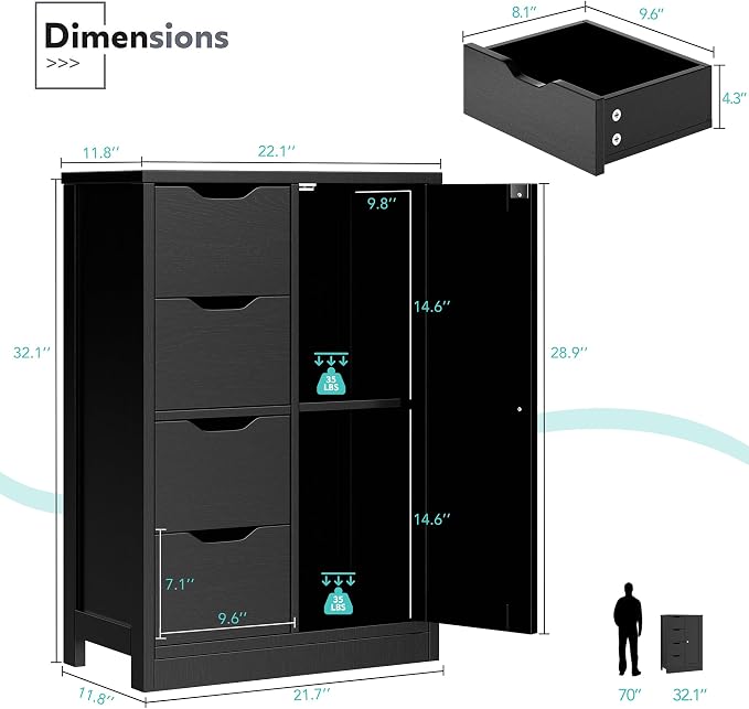 Vongrasig Bathroom Floor Cabinet, Wooden Storage Organizer - Image 3