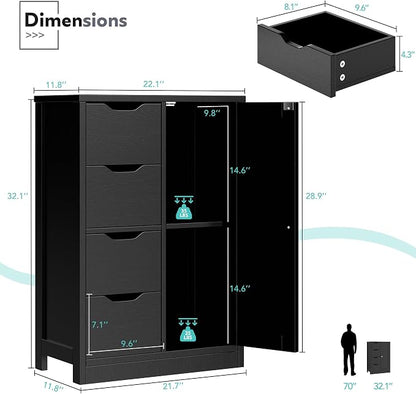 Vongrasig Bathroom Floor Cabinet, Wooden Storage Organizer - Image 3