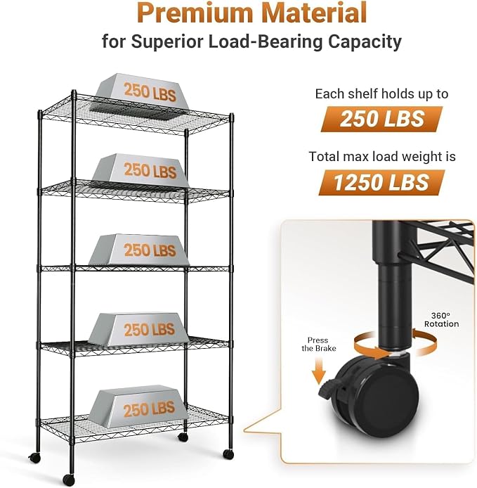 Simple Deluxe 5-Tier Heavy Duty Storage Shelving Unit, 1250 Lbs Loading Capacity - Image 5