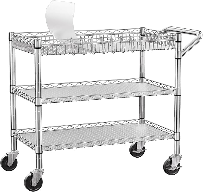 NTE Utility Cart with Wheels, 990lbs Capacity Metal 3 Tier Rolling Carts by NTE