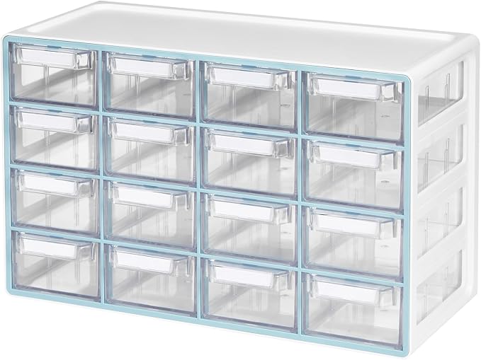 Blue Ginkgo Medium 16-Drawer Cabinet – Stackable Clear Organizer by BLUEGINKGO