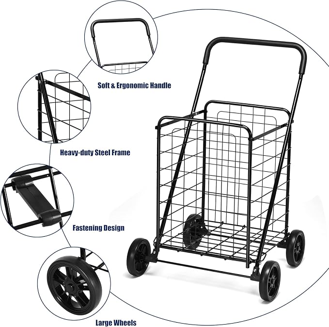 Goplus Shopping Carts for Groceries, Heavy Duty Folding Shopping Cart - Image 4