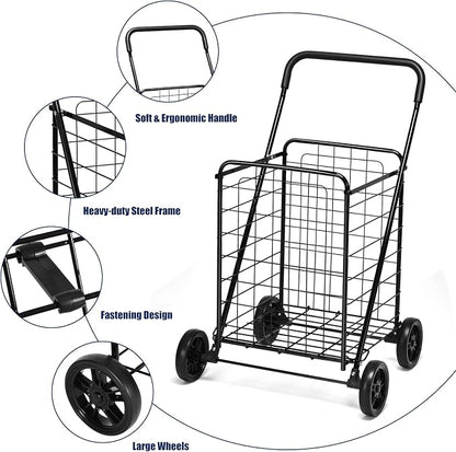 Goplus Shopping Carts for Groceries, Heavy Duty Folding Shopping Cart - Image 4