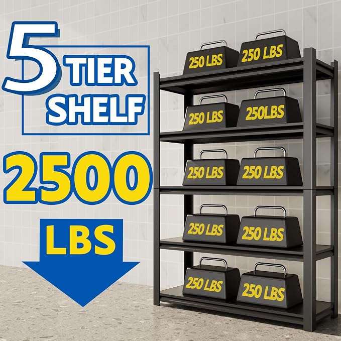 72''H Garage Shelving Heavy Duty, 2500LBS Storage Shelves, 5-Tier Adjustable - Image 3