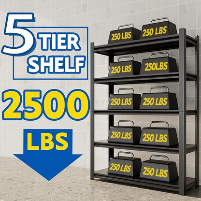 72''H Garage Shelving Heavy Duty, 2500LBS Storage Shelves, 5-Tier Adjustable - Image 4
