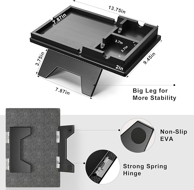 Black Couch Cup Holder Tray - 2 in 1 Couch Armrest Table - Foldable Sofa - Image 7