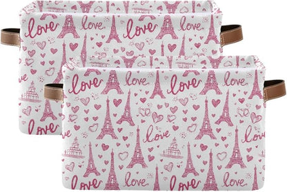 Rectangular Storage Bins Box Pink Paris Eiffel Tower Foldable Shelf Basket by Unknown