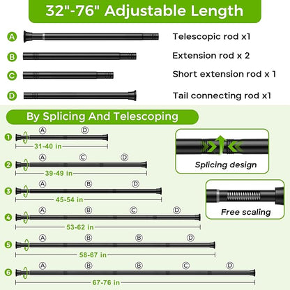 Black Shower Curtain Rod 32 to 76 Inches Adjustable, 7/8 Inch Diameter Heavy - Image 7