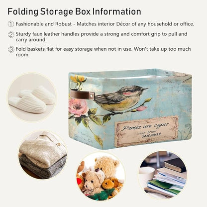 Shabby Chic Illustration Storage Bins Box Foldable Shelf Basket - Image 5