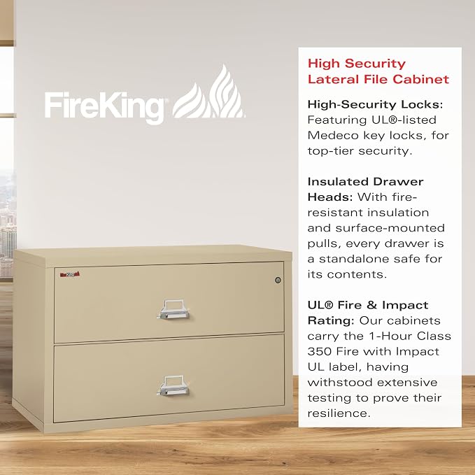 FireKing Fireproof Lateral File Cabinet, 27.75" H x 44.5" W x 22.13" D - Image 4