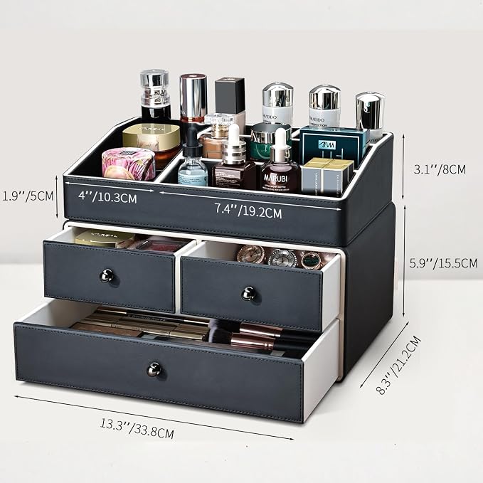 KINGFOM 2 Tier PU Leather Makeup Organizer - Image 2