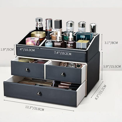 KINGFOM 2 Tier PU Leather Makeup Organizer - Image 2
