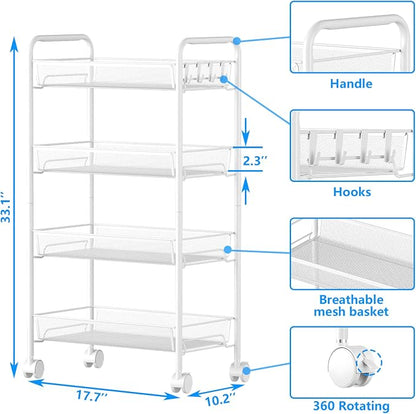 4-Tier Mesh Rolling Cart - Image 6