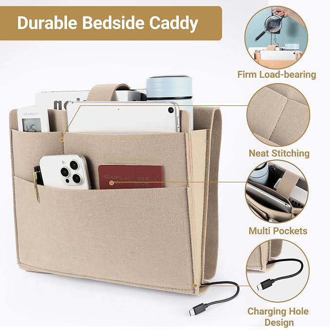 Seefoo Bedside Caddy, Large Bed Caddy Organizer - Image 6