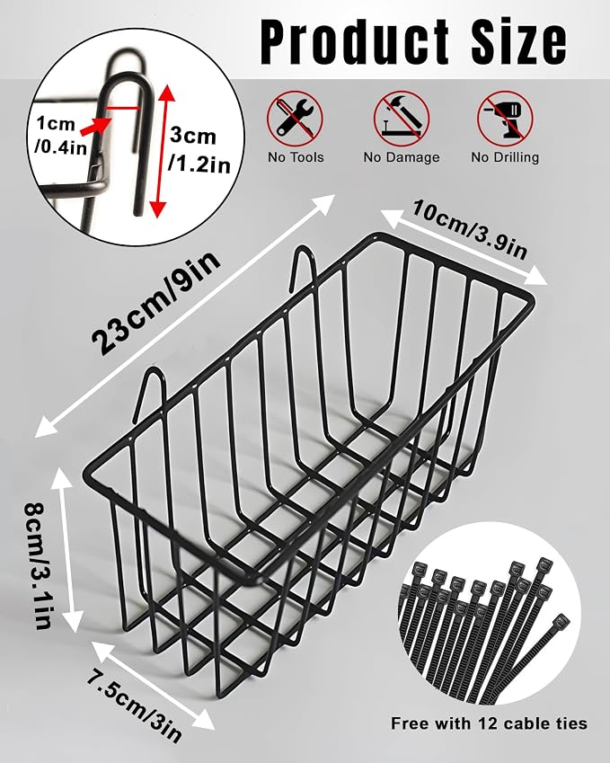 10 PCS Black Wire Baskets, No Drilling, Hanging Wire Basket - Image 2