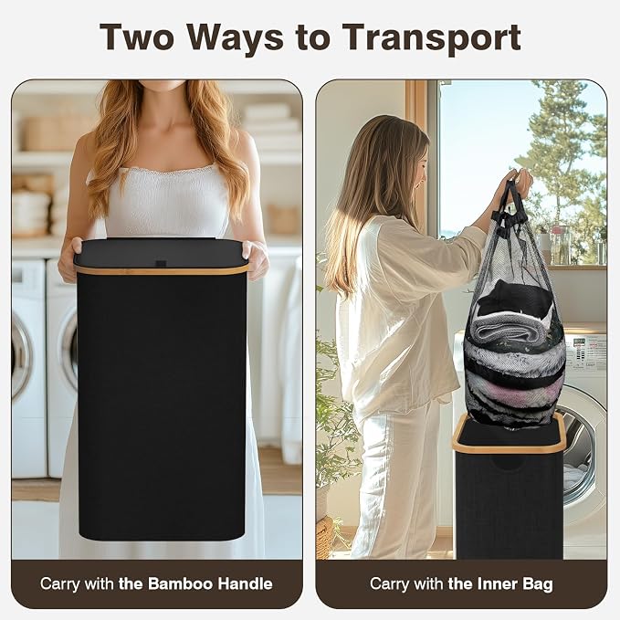 Bathola Laundry Hamper with Lid, Laundry Basket with Removable Bag, - Image 3