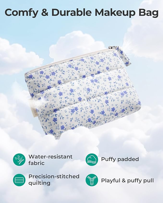 BAGSMART Small Makeup Bag, Machine Washable Puffy Cosmetic Pouch | 1.6" slim - Image 3
