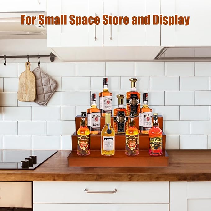 Liquor Bar Bottle Display Shelf, 3 Tier Solid Wood Liquor Bottle Stand - Image 5