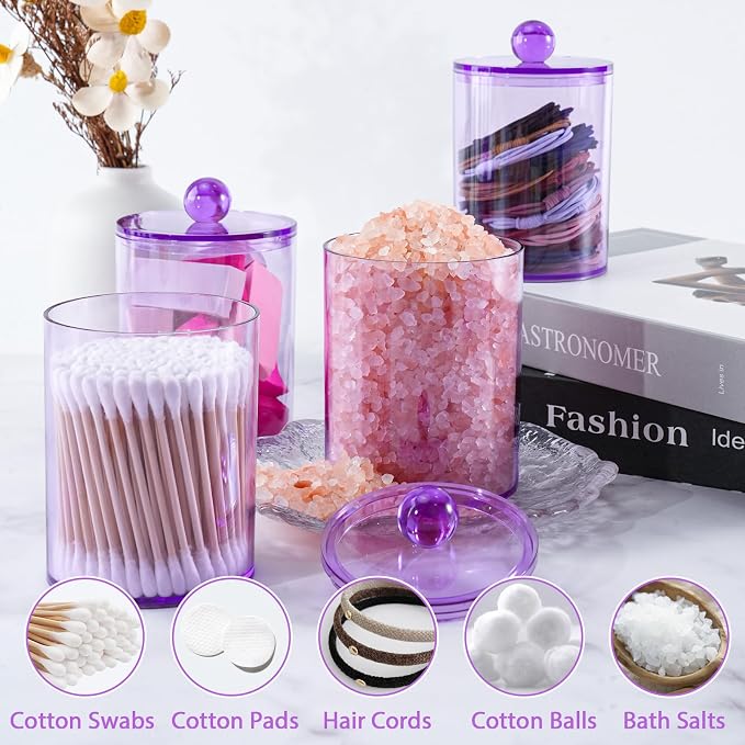 4 Pack Qtip Holder, Canister Apothecary Jar Set, Bathroom Jars - Image 4
