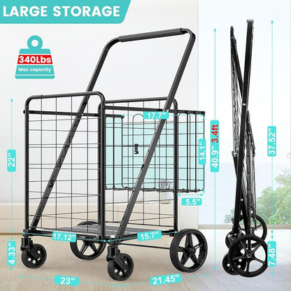 Folding Shopping Cart for Groceries, 360 lbs Capacity Grocery Cart - Image 5