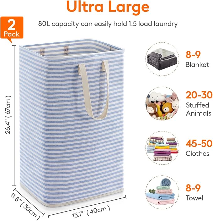Lifewit 2 Pack Laundry Basket 80L Each, Collapsible Clothes Hamper - Image 4