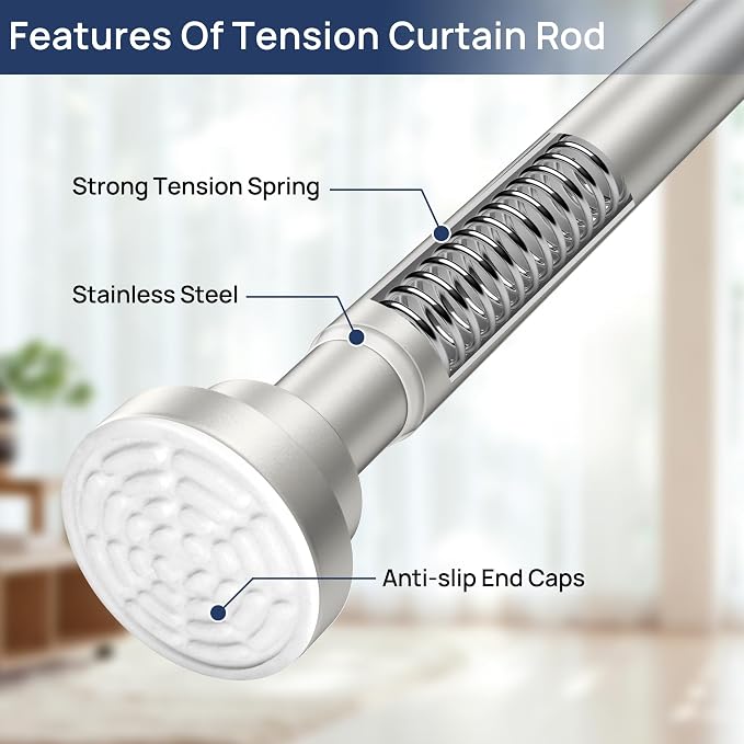 ENJOYBASICS 2 Pack Tension Curtain Rod, 32-78" Adjustable, Nickel | Secure Hold - Image 2