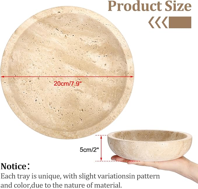 Hipiwe Key Holder for Entryway 7.9" Round Key Bowl Decorative Travertine Tray - Image 3