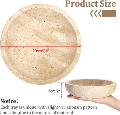 Hipiwe Key Holder for Entryway 7.9" Round Key Bowl Decorative Travertine Tray - Image 3