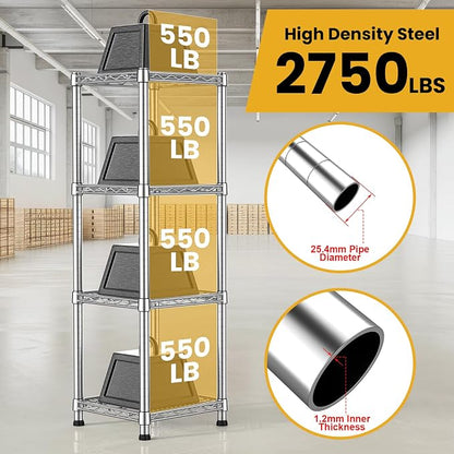 Metal Wire Shelving Unit Storage Shelves 4 Tier Adjustable Shelf Sturdy Steel - Image 5