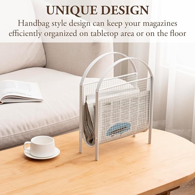 MyGift Mid-Century Design Magazine Rack, Matte Black Tone Metal Mesh - Image 2