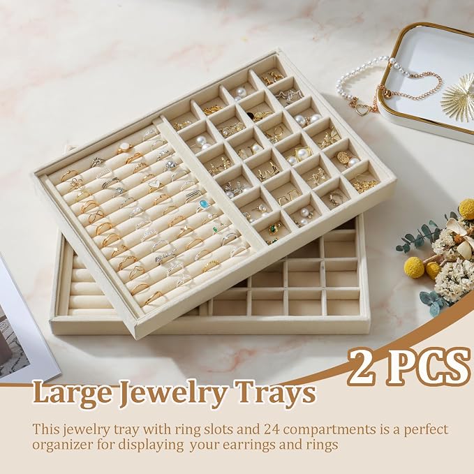 Large Velvet Jewelry Tray 2 Pack Stackable Jewelry Display Drawer Inserts Trays - Image 2