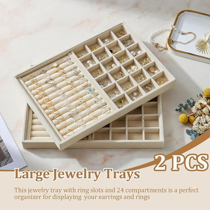 Large Velvet Jewelry Tray 2 Pack Stackable Jewelry Display Drawer Inserts Trays - Image 2