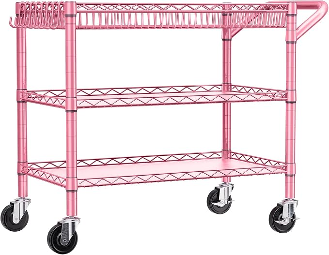 NTE Utility Cart with Wheels, 990lbs Capacity Metal 3 Tier Rolling Carts - Image 9