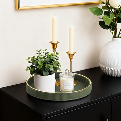 Round Decorative Tray for Coffee Table Decor, PU Leather Coffee Table Tray - Image 2