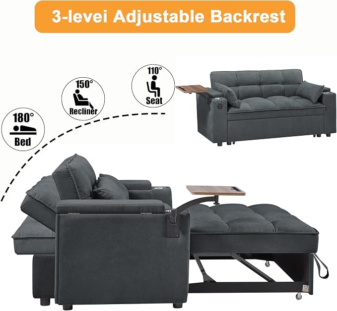 hansones ​66" Multi-Functional Pull-Out Sofa Bed - Image 5