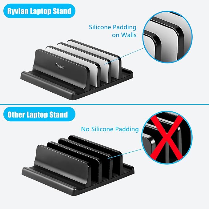 Ryvlan Vertical Laptop Stand, 3 Slot Adjustable Laptop Storage Rack and Desk - Image 2