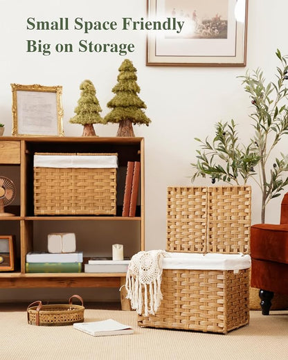 SETVSON Storage Basket with Lid Woven Wicker Baskets, 35L Natural | 9.2 Gallon - Image 6