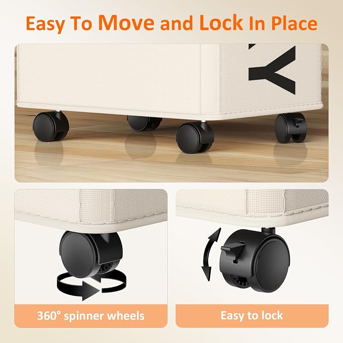 Optish Laundry Basket with Wheels, 90L Rolling Laundry Hamper with Wheels - Image 4