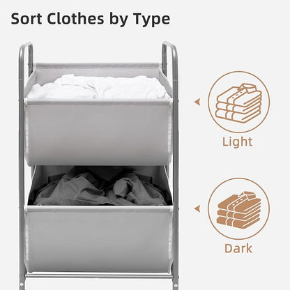 STORAGE MANIAC 80 Liters Vertical Rolling Laundry Hamper, 2 Section Laundry - Image 5