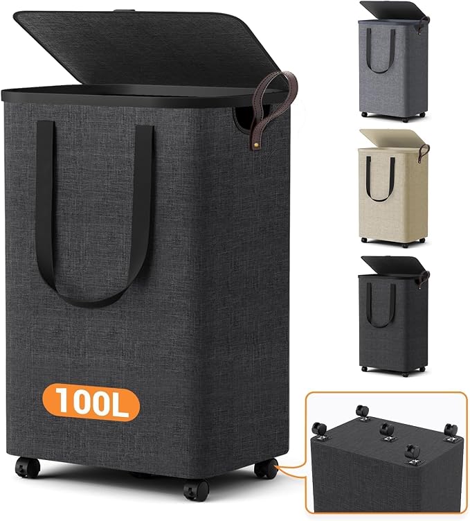 Laundry Basket with 5 Wheels, Tall Dirty Laundry Hamper, Rolling Laundry Basket by Unknown