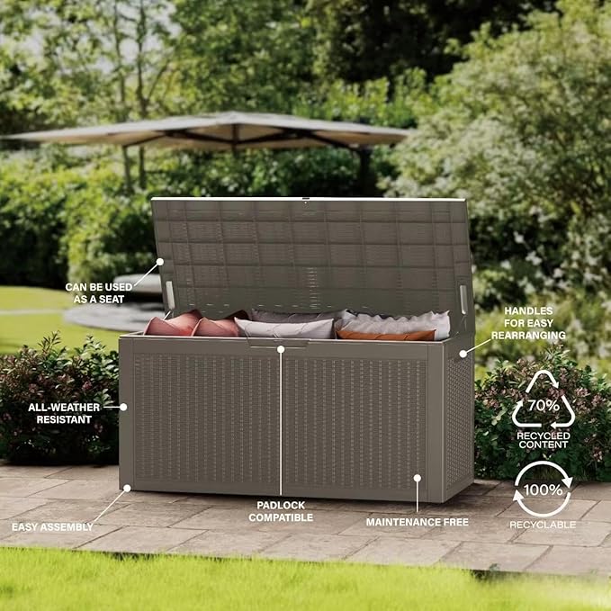 100 Gallon Lockable Resin Deck Box, Waterproof Outdoor Storage Box - Image 3