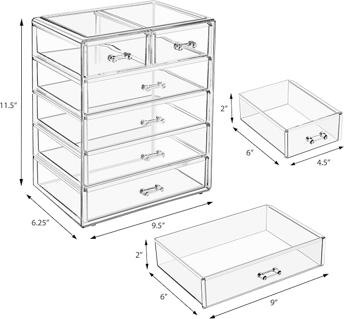 Sorbus Acrylic Makeup Organizer Set, 6-Drawer Vanity & Countertop Cosmetic - Image 3