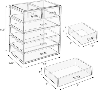 Sorbus Acrylic Makeup Organizer Set, 6-Drawer Vanity & Countertop Cosmetic - Image 3