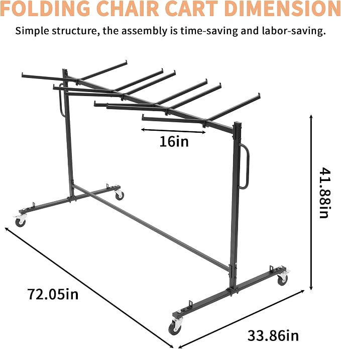 Folding Chair Rack with Wheels, Heavy Duty Steel Chair Cart - Image 2